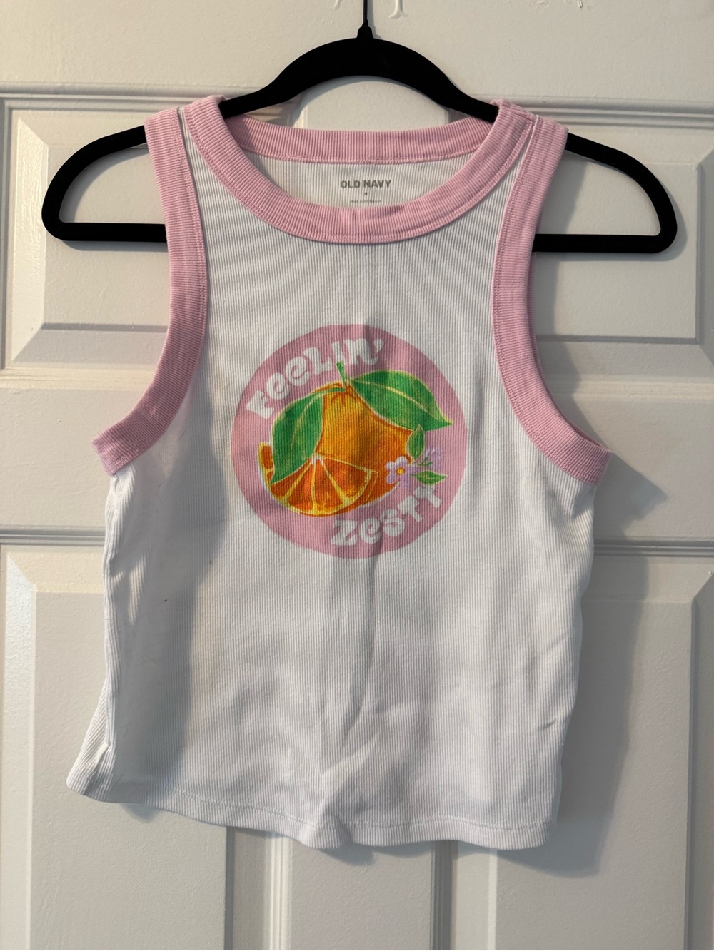 Old Navy White & Pink Citrus Graphic Tank Top